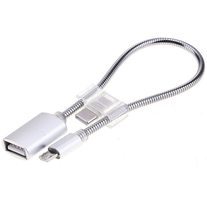 24 ซม. 2A Micro USB ไปยัง USB อลูมิเนียมอัลลอยด์ท่ออะแดปเตอร์ OTG สายชาร์จข้อมูลพร้อมขั้วต่อ USB-C / Type-C