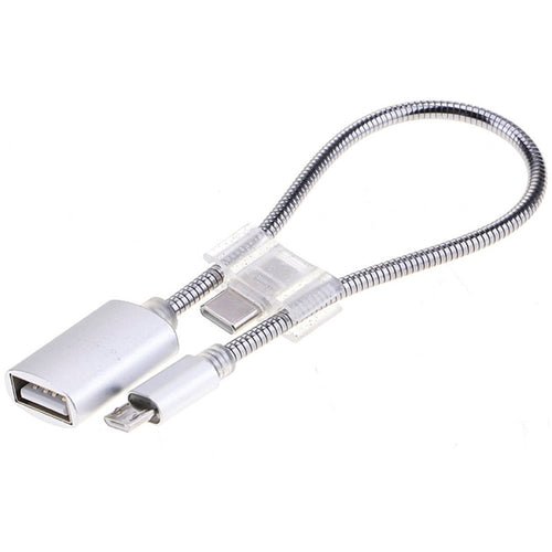 24 ซม. 2A Micro USB ไปยัง USB อลูมิเนียมอัลลอยด์ท่ออะแดปเตอร์ OTG สายชาร์จข้อมูลพร้อมขั้วต่อ USB-C / Type-C
