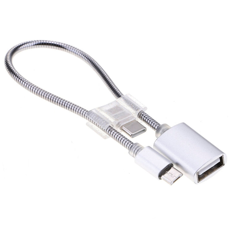 24 ซม. 2A Micro USB ไปยัง USB อลูมิเนียมอัลลอยด์ท่ออะแดปเตอร์ OTG สายชาร์จข้อมูลพร้อมขั้วต่อ USB-C / Type-C