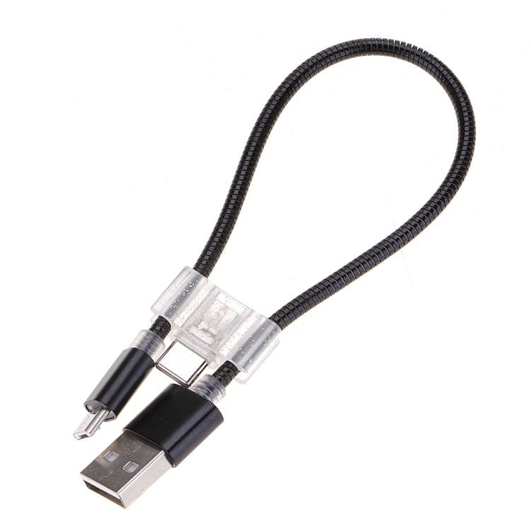 สายชาร์จข้อมูลแบบยืดหยุ่น Micro USB + USB-C / Type-C ถึง USB ขนาด 24 ซม. 2A