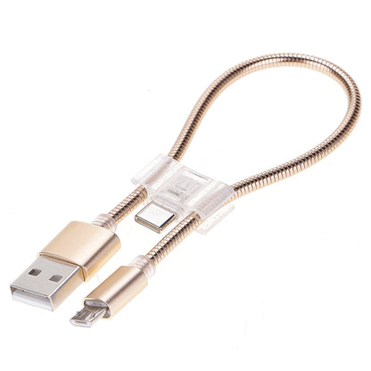 สายชาร์จข้อมูลแบบยืดหยุ่น Micro USB + USB-C / Type-C ถึง USB ขนาด 24 ซม. 2A