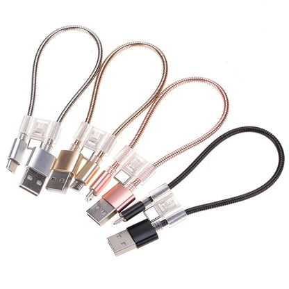 สายชาร์จข้อมูลแบบยืดหยุ่น Micro USB + USB-C / Type-C ถึง USB ขนาด 24 ซม. 2A