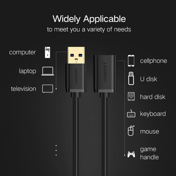 Ugreen 2 ม. USB 3.0 ซิงค์ข้อมูลชายกับหญิงสายเคเบิลต่อขยายการส่งความเร็วสูง, Length: 2m