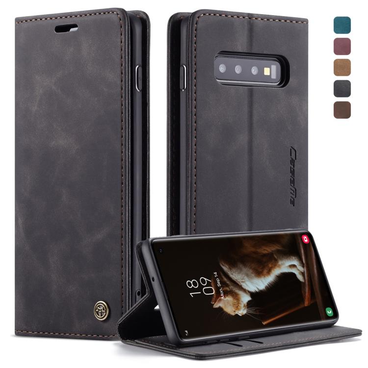 CaseMe-013 ซองหนังพลิกแนวนอน Retro Frosted มัลติฟังก์ชั่นสำหรับ Galaxy S10 พร้อมช่องเสียบการ์ดและที่วางและกระเป๋าสตางค์, For Galaxy S10