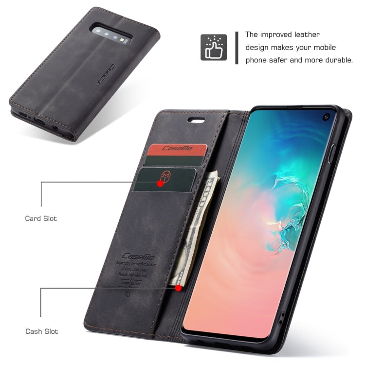 CaseMe-013 ซองหนังพลิกแนวนอน Retro Frosted มัลติฟังก์ชั่นสำหรับ Galaxy S10 พร้อมช่องเสียบการ์ดและที่วางและกระเป๋าสตางค์, For Galaxy S10