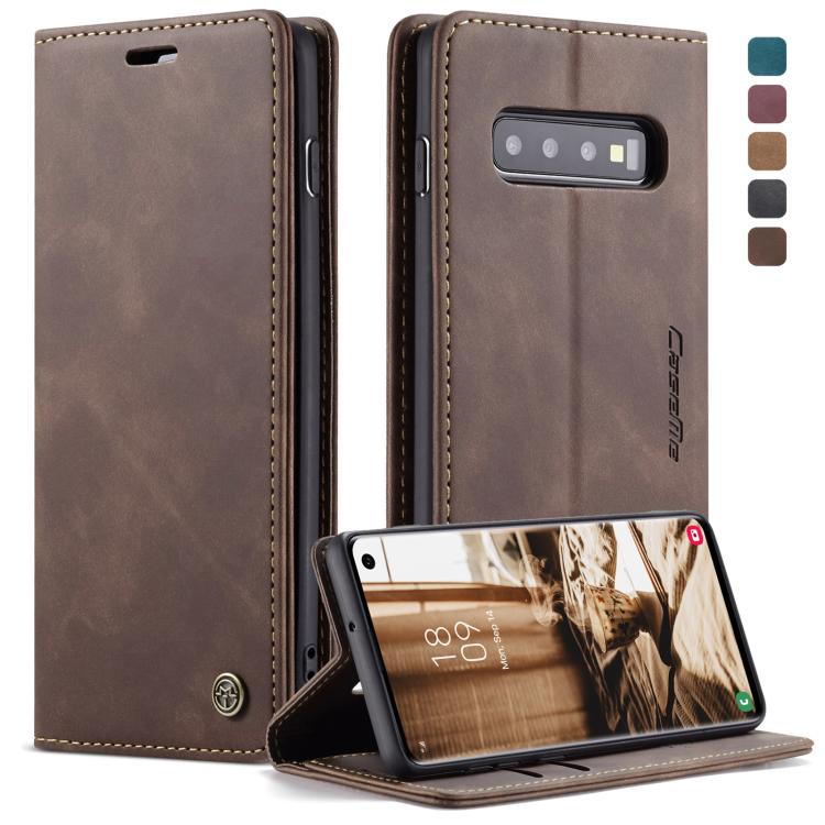 CaseMe-013 ซองหนังพลิกแนวนอน Retro Frosted มัลติฟังก์ชั่นสำหรับ Galaxy S10 พร้อมช่องเสียบการ์ดและที่วางและกระเป๋าสตางค์, For Galaxy S10