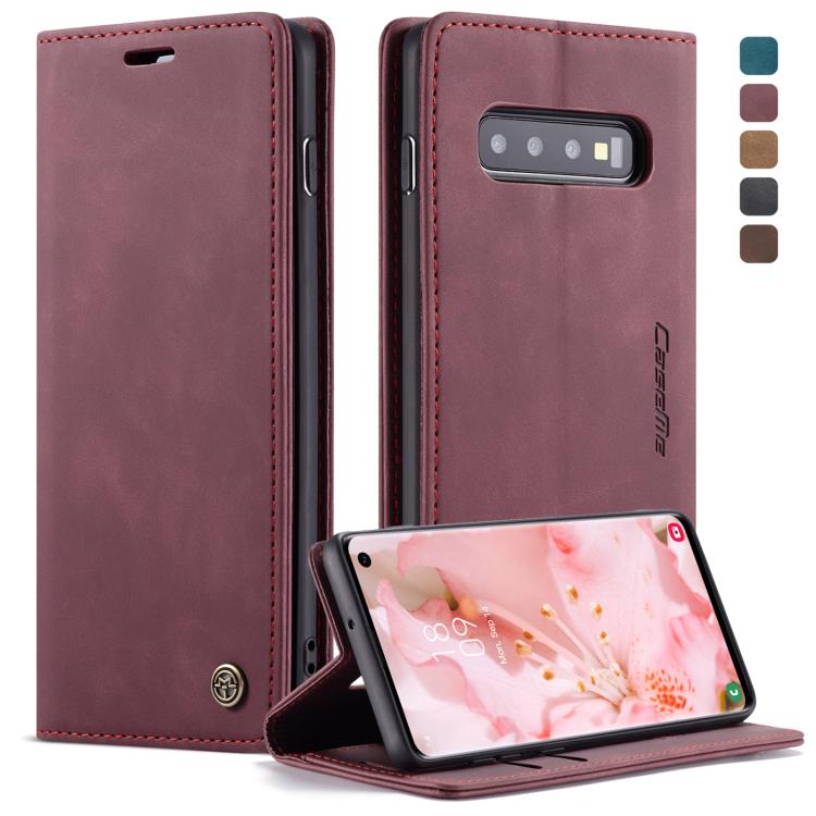 CaseMe-013 ซองหนังพลิกแนวนอน Retro Frosted มัลติฟังก์ชั่นสำหรับ Galaxy S10 พร้อมช่องเสียบการ์ดและที่วางและกระเป๋าสตางค์, For Galaxy S10