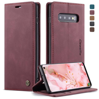 CaseMe-013 ซองหนังพลิกแนวนอน Retro Frosted มัลติฟังก์ชั่นสำหรับ Galaxy S10 พร้อมช่องเสียบการ์ดและที่วางและกระเป๋าสตางค์, For Galaxy S10