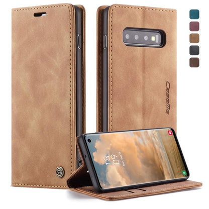 CaseMe-013 ซองหนังพลิกแนวนอน Retro Frosted มัลติฟังก์ชั่นสำหรับ Galaxy S10 พร้อมช่องเสียบการ์ดและที่วางและกระเป๋าสตางค์, For Galaxy S10