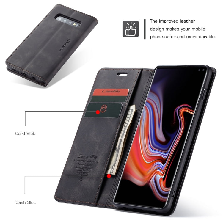 CaseMe-013 ซองหนังพลิกแนวนอน Retro Frosted มัลติฟังก์ชั่นสำหรับ Galaxy S10 Plus พร้อมช่องเสียบการ์ดและที่วางและกระเป๋าสตางค์, For Galaxy S10 Plus