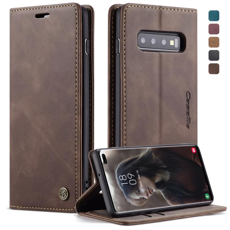 CaseMe-013 ซองหนังพลิกแนวนอน Retro Frosted มัลติฟังก์ชั่นสำหรับ Galaxy S10 Plus พร้อมช่องเสียบการ์ดและที่วางและกระเป๋าสตางค์, For Galaxy S10 Plus