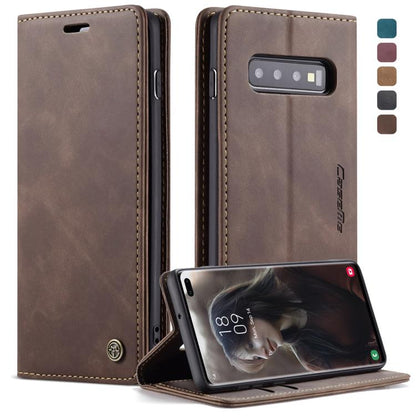 CaseMe-013 ซองหนังพลิกแนวนอน Retro Frosted มัลติฟังก์ชั่นสำหรับ Galaxy S10 Plus พร้อมช่องเสียบการ์ดและที่วางและกระเป๋าสตางค์, For Galaxy S10 Plus