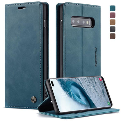 CaseMe-013 ซองหนังพลิกแนวนอน Retro Frosted มัลติฟังก์ชั่นสำหรับ Galaxy S10 Plus พร้อมช่องเสียบการ์ดและที่วางและกระเป๋าสตางค์, For Galaxy S10 Plus