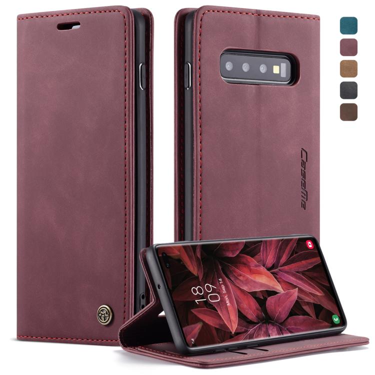 CaseMe-013 ซองหนังพลิกแนวนอน Retro Frosted มัลติฟังก์ชั่นสำหรับ Galaxy S10 Plus พร้อมช่องเสียบการ์ดและที่วางและกระเป๋าสตางค์, For Galaxy S10 Plus