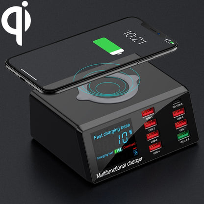 X9 9 in 1 QC 3.0 อินเทอร์เฟซ USB + พอร์ต USB 6 พอร์ต + พอร์ต PD 65W + QI การชาร์จอย่างรวดเร็วแบบไร้สายเครื่องชาร์จมัลติฟังก์ชั่นพร้อมจอแสดงผล LED, X9