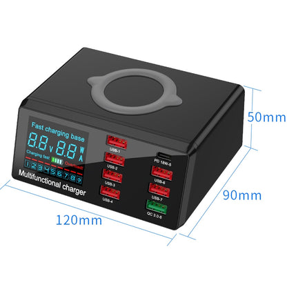 X9 9 in 1 QC 3.0 อินเทอร์เฟซ USB + พอร์ต USB 6 พอร์ต + พอร์ต PD 65W + QI การชาร์จอย่างรวดเร็วแบบไร้สายเครื่องชาร์จมัลติฟังก์ชั่นพร้อมจอแสดงผล LED, X9