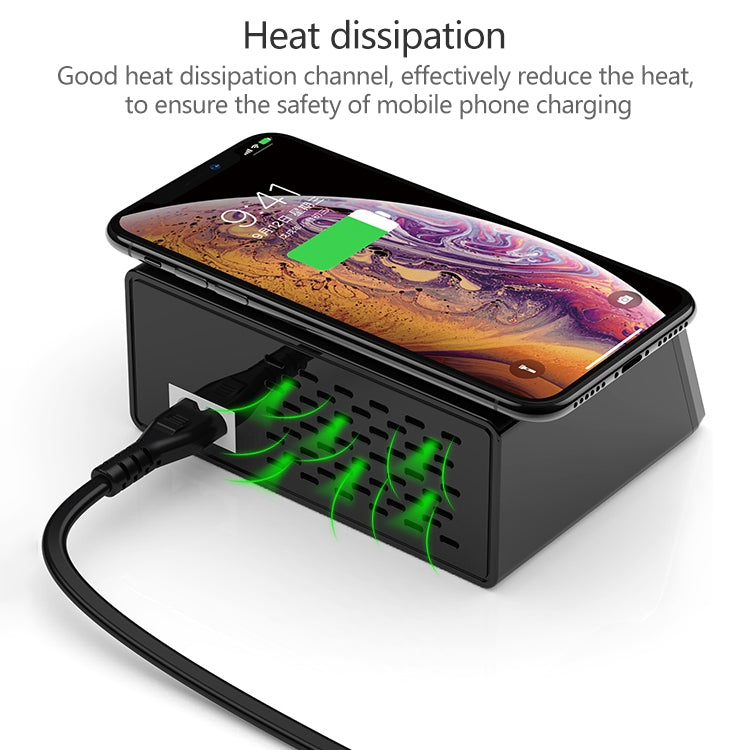 X9 9 in 1 QC 3.0 อินเทอร์เฟซ USB + พอร์ต USB 6 พอร์ต + พอร์ต PD 65W + QI การชาร์จอย่างรวดเร็วแบบไร้สายเครื่องชาร์จมัลติฟังก์ชั่นพร้อมจอแสดงผล LED, X9