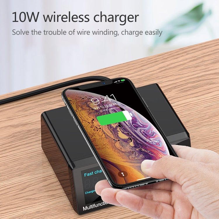X9 9 in 1 QC 3.0 อินเทอร์เฟซ USB + พอร์ต USB 6 พอร์ต + พอร์ต PD 65W + QI การชาร์จอย่างรวดเร็วแบบไร้สายเครื่องชาร์จมัลติฟังก์ชั่นพร้อมจอแสดงผล LED, X9