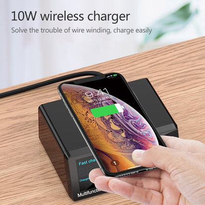X9 9 in 1 QC 3.0 อินเทอร์เฟซ USB + พอร์ต USB 6 พอร์ต + พอร์ต PD 65W + QI การชาร์จอย่างรวดเร็วแบบไร้สายเครื่องชาร์จมัลติฟังก์ชั่นพร้อมจอแสดงผล LED, X9