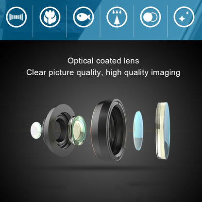 APEXEL APL-DG6V2 6 in 1 Universal ภายนอก 2X โทรศัพท์ + 210 องศา Fisheye + 15X มาโคร + มุมกว้าง 120 องศา + CPL + เลนส์กรองดาว