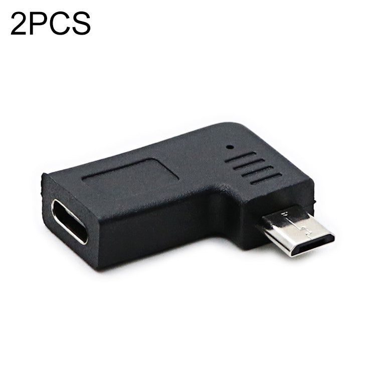 2 ชิ้น USB-C / Type-C หญิงเป็น Micro USB (มุมขวา / ซ้าย) ตัวแปลงอะแดปเตอร์ข้อศอกชาย