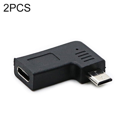 2 ชิ้น USB-C / Type-C หญิงเป็น Micro USB (มุมขวา / ซ้าย) ตัวแปลงอะแดปเตอร์ข้อศอกชาย