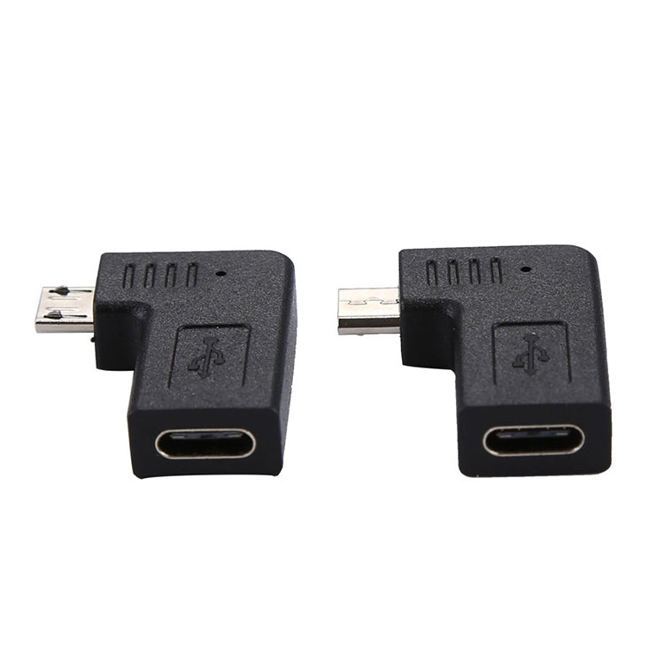 2 ชิ้น USB-C / Type-C หญิงเป็น Micro USB (มุมขวา / ซ้าย) ตัวแปลงอะแดปเตอร์ข้อศอกชาย