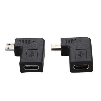 2 ชิ้น USB-C / Type-C หญิงเป็น Micro USB (มุมขวา / ซ้าย) ตัวแปลงอะแดปเตอร์ข้อศอกชาย