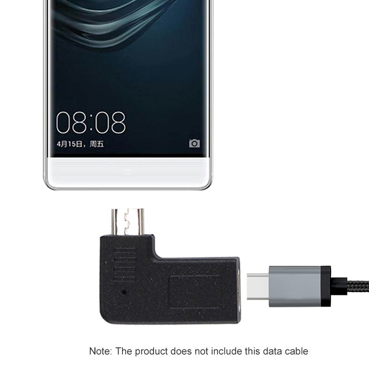 2 ชิ้น USB-C / Type-C หญิงเป็น Micro USB (มุมขวา / ซ้าย) ตัวแปลงอะแดปเตอร์ข้อศอกชาย