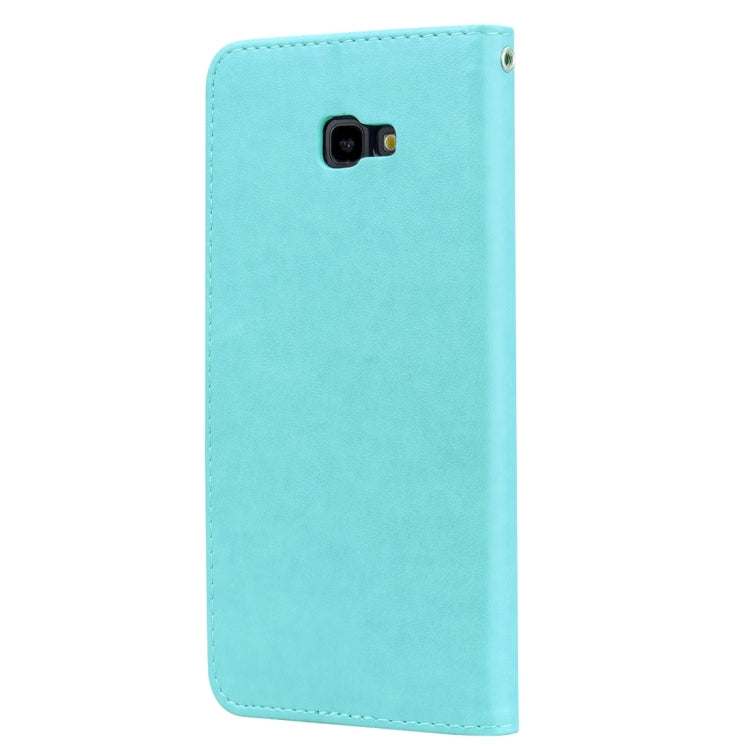 ซองหนัง PU แบบพลิกแนวนอนลายดอกกุหลาบสำหรับ Samsung Galaxy J4 Plus พร้อมตัวยึดและช่องเสียบการ์ดและกระเป๋าสตางค์, For Samsung Galaxy J4 Plus