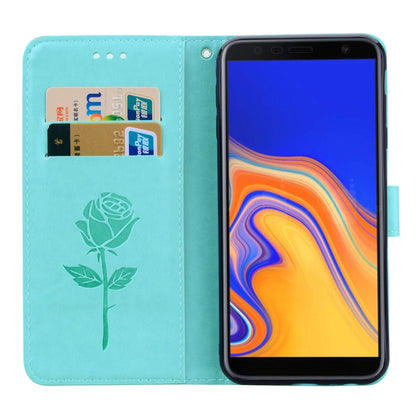 ซองหนัง PU แบบพลิกแนวนอนลายดอกกุหลาบสำหรับ Samsung Galaxy J4 Plus พร้อมตัวยึดและช่องเสียบการ์ดและกระเป๋าสตางค์, For Samsung Galaxy J4 Plus