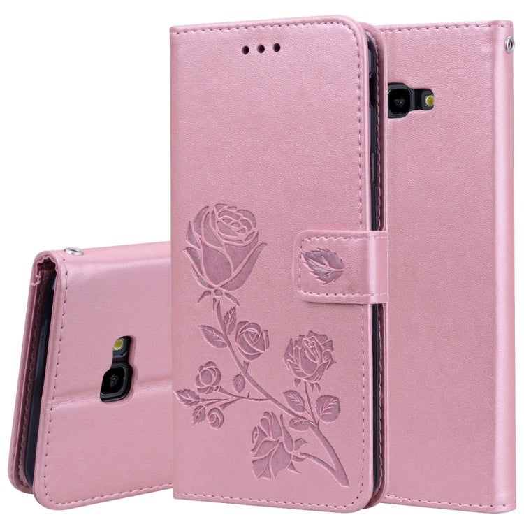 ซองหนัง PU แบบพลิกแนวนอนลายดอกกุหลาบสำหรับ Samsung Galaxy J4 Plus พร้อมตัวยึดและช่องเสียบการ์ดและกระเป๋าสตางค์, For Samsung Galaxy J4 Plus