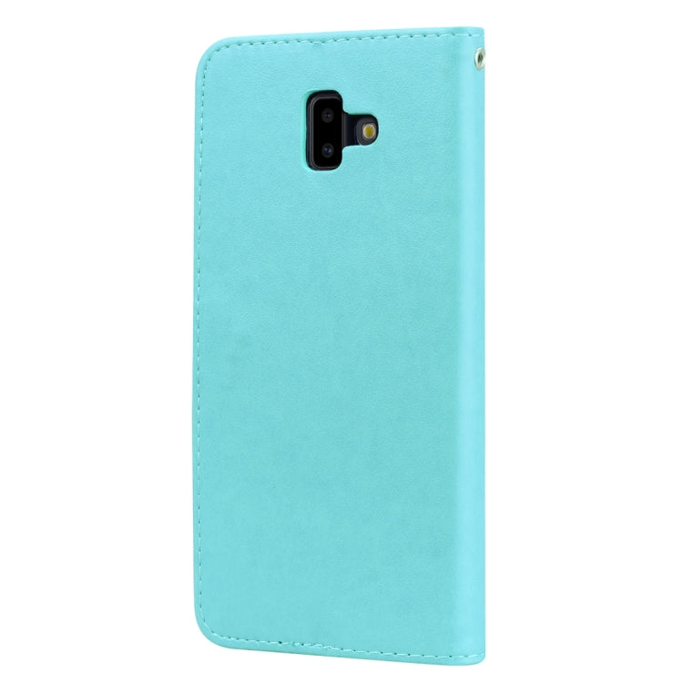 ซองหนัง PU แบบพลิกแนวนอนลายดอกกุหลาบสำหรับ Samsung Galaxy J6 Plus พร้อมตัวยึดและช่องเสียบการ์ดและกระเป๋าสตางค์, For Samsung Galaxy J6 Plus