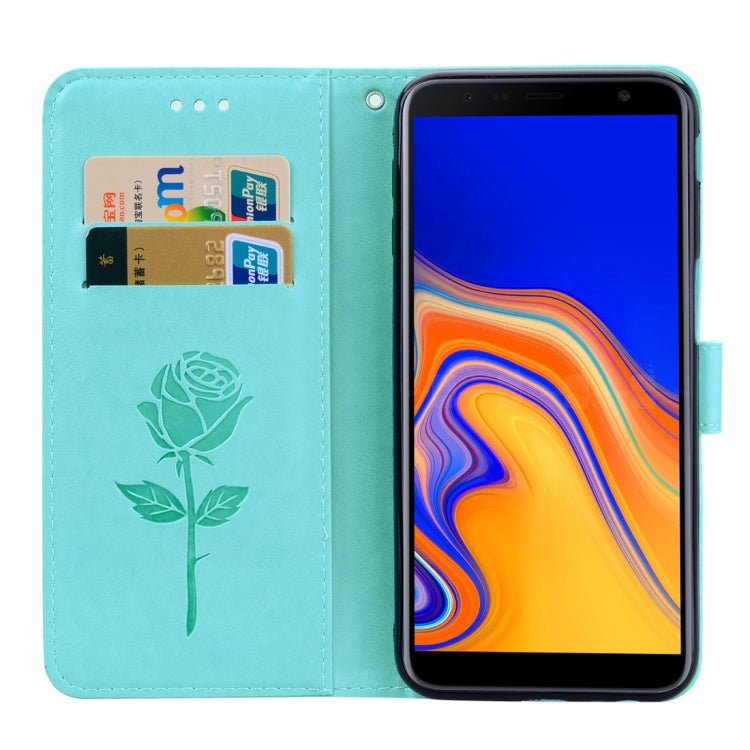 ซองหนัง PU แบบพลิกแนวนอนลายดอกกุหลาบสำหรับ Samsung Galaxy J6 Plus พร้อมตัวยึดและช่องเสียบการ์ดและกระเป๋าสตางค์, For Samsung Galaxy J6 Plus