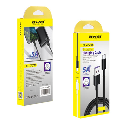 awei CL-77M 5A อินเทอร์เฟซ USB เป็น Micro USB สายชาร์จข้อมูล TPE อัจฉริยะอย่างรวดเร็วความยาวสายเคเบิล: 1 ม., Micro USB