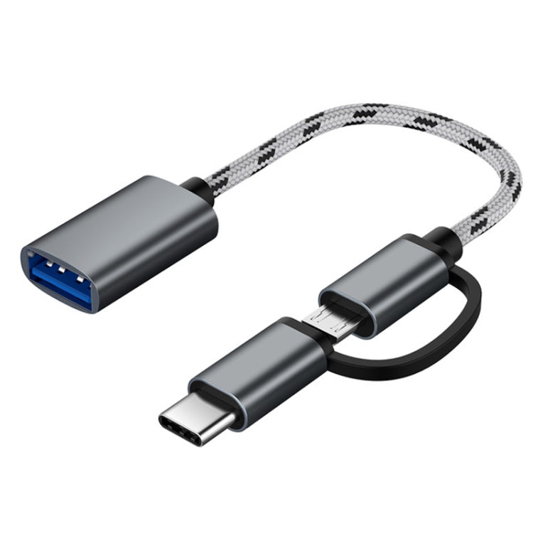 USB 3.0 ตัวเมียเป็น Micro USB USB-C / Type-C การชาร์จตัวผู้ + การส่งผ่านสายเคเบิลอะแดปเตอร์ถักไนลอน OTG ความยาวสายเคเบิล: 17 ซม., Micro USB 17cm Grey, Micro USB 17cm Gold