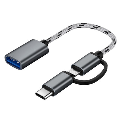 USB 3.0 ตัวเมียเป็น Micro USB USB-C / Type-C การชาร์จตัวผู้ + การส่งผ่านสายเคเบิลอะแดปเตอร์ถักไนลอน OTG ความยาวสายเคเบิล: 17 ซม., Micro USB 17cm Grey, Micro USB 17cm Gold