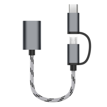 USB 3.0 ตัวเมียเป็น Micro USB USB-C / Type-C การชาร์จตัวผู้ + การส่งผ่านสายเคเบิลอะแดปเตอร์ถักไนลอน OTG ความยาวสายเคเบิล: 17 ซม., Micro USB 17cm Grey, Micro USB 17cm Gold