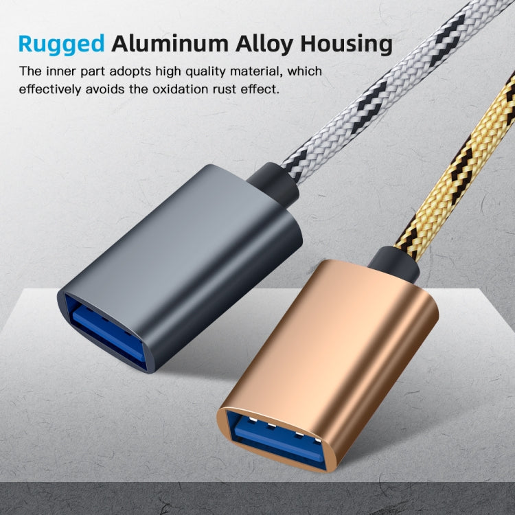 USB 3.0 ตัวเมียเป็น Micro USB USB-C / Type-C การชาร์จตัวผู้ + การส่งผ่านสายเคเบิลอะแดปเตอร์ถักไนลอน OTG ความยาวสายเคเบิล: 17 ซม., Micro USB 17cm Grey, Micro USB 17cm Gold