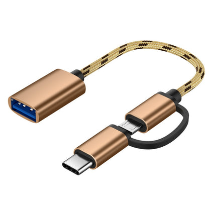 USB 3.0 ตัวเมียเป็น Micro USB USB-C / Type-C การชาร์จตัวผู้ + การส่งผ่านสายเคเบิลอะแดปเตอร์ถักไนลอน OTG ความยาวสายเคเบิล: 17 ซม., Micro USB 17cm Grey, Micro USB 17cm Gold