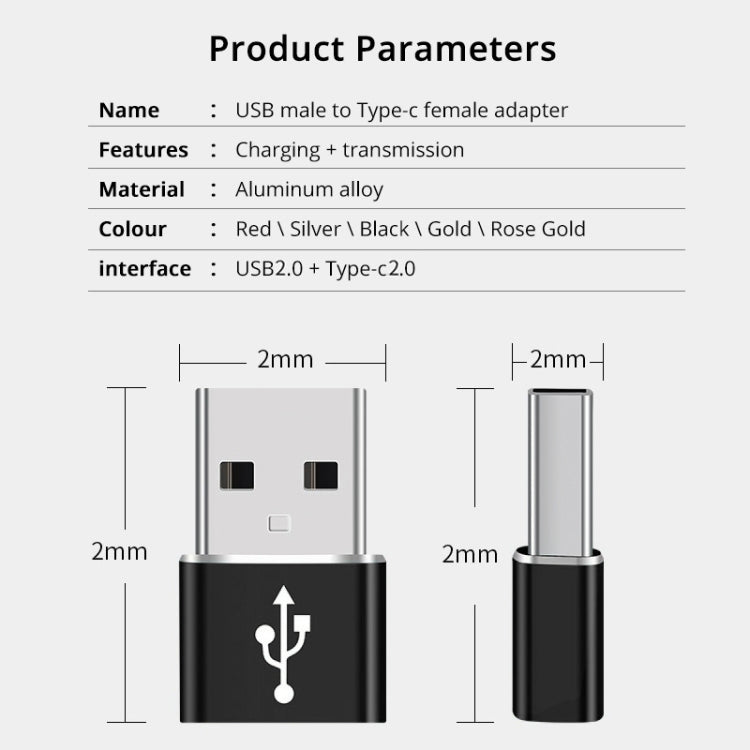 อะแดปเตอร์โลหะผสมอลูมิเนียมตัวผู้ USB-C / Type-C ถึง USB 2.0 รองรับการชาร์จและการส่งผ่าน, USB 2.0