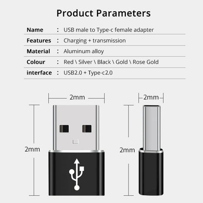 อะแดปเตอร์โลหะผสมอลูมิเนียมตัวผู้ USB-C / Type-C ถึง USB 2.0 รองรับการชาร์จและการส่งผ่าน, USB 2.0