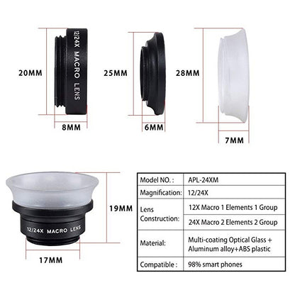 APEXEL APL-24X-H 2 in 1 Universal ภายนอก 12X และ 24X Macro เลนส์โทรศัพท์มือถือพร้อมเลนส์