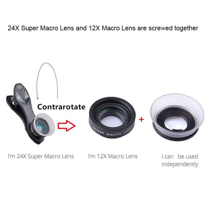 APEXEL APL-24X-H 2 in 1 Universal ภายนอก 12X และ 24X Macro เลนส์โทรศัพท์มือถือพร้อมเลนส์