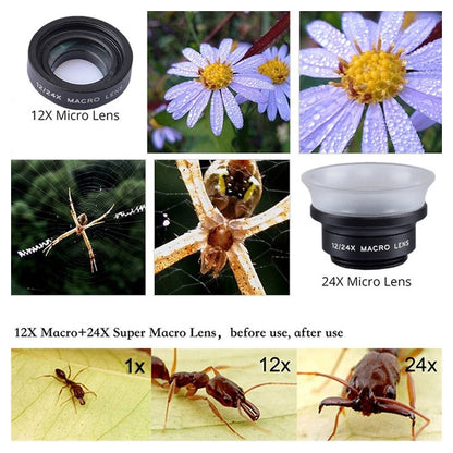 APEXEL APL-24X-H 2 in 1 Universal ภายนอก 12X และ 24X Macro เลนส์โทรศัพท์มือถือพร้อมเลนส์