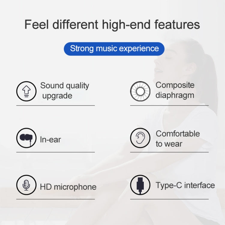 อินเทอร์เฟซ USB-C / Type-C ในหูฟังแบบมีสาย Mega Bass พร้อมไมโครโฟน