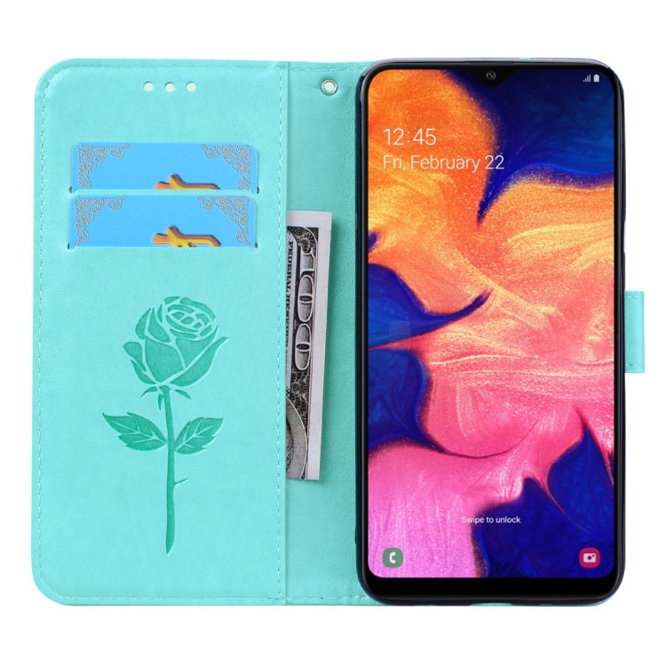 ซองหนัง PU แบบพลิกแนวนอนลายดอกกุหลาบสำหรับ Galaxy A10 พร้อมตัวยึดและช่องเสียบการ์ดและกระเป๋าสตางค์, For Samsung Galaxy A10