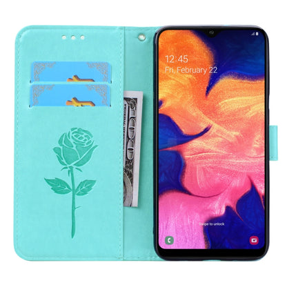 ซองหนัง PU แบบพลิกแนวนอนลายดอกกุหลาบสำหรับ Galaxy A10 พร้อมตัวยึดและช่องเสียบการ์ดและกระเป๋าสตางค์, For Samsung Galaxy A10