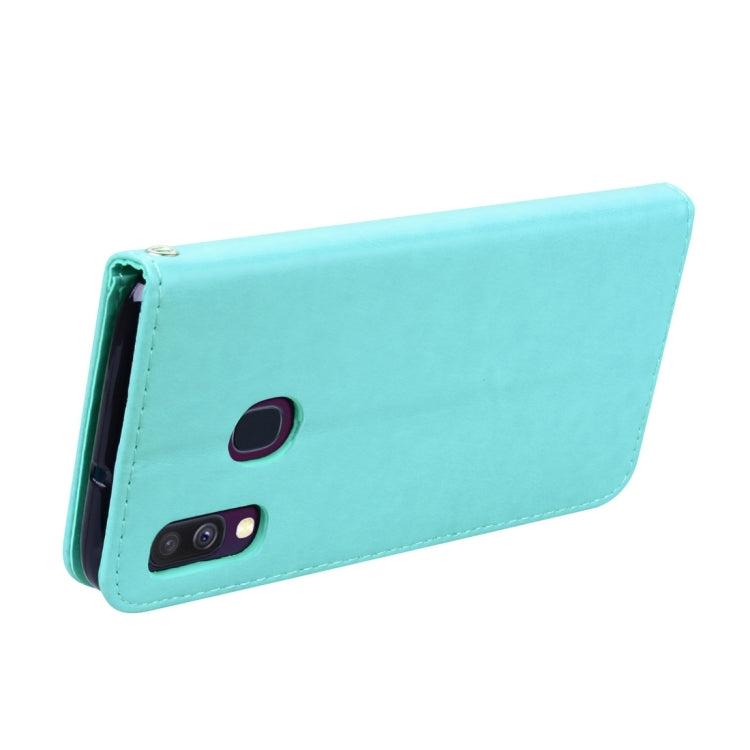 ซองหนัง PU แบบพลิกแนวนอนลายดอกกุหลาบสำหรับ Galaxy A40 พร้อมตัวยึดและช่องเสียบการ์ดและกระเป๋าสตางค์, For Samsung Galaxy A40
