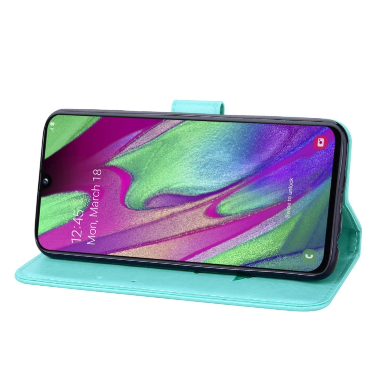 ซองหนัง PU แบบพลิกแนวนอนลายดอกกุหลาบสำหรับ Galaxy A40 พร้อมตัวยึดและช่องเสียบการ์ดและกระเป๋าสตางค์, For Samsung Galaxy A40